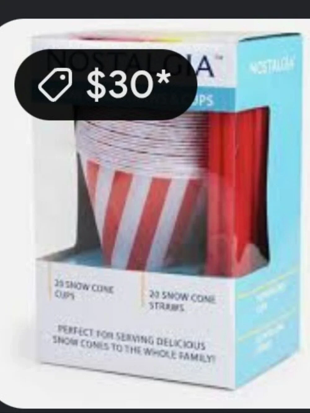 Nostalgia Red and White Stripe Snow Cone Cups with Red Straws - 20 Pack